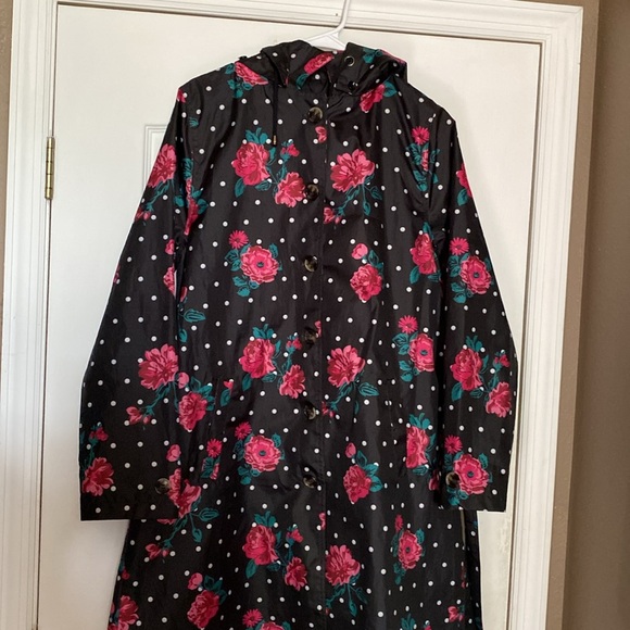 Capelli New York Hooded Belted floral dots Rain Trench Coat jacket size Medium - Picture 2 of 16